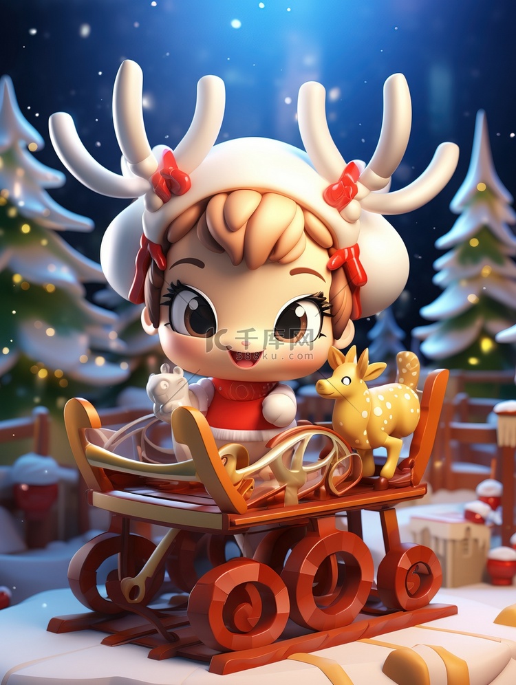 麋鹿送礼物节日雪橇圣诞节冬天冬季