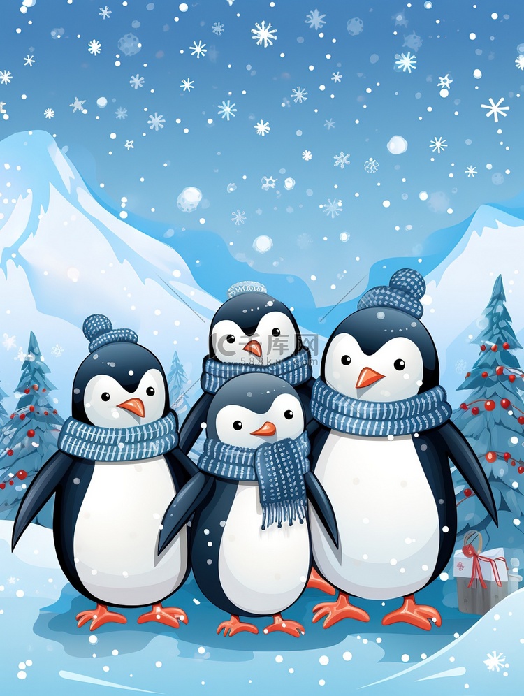 戴着圣诞帽子的企鹅10