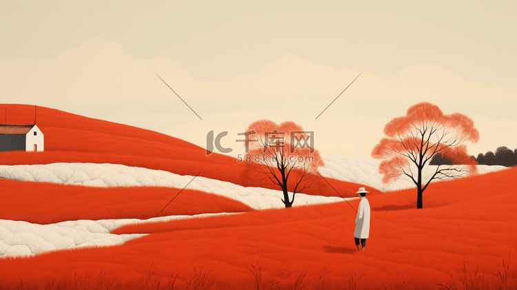 橙色冬季田野风景插画3