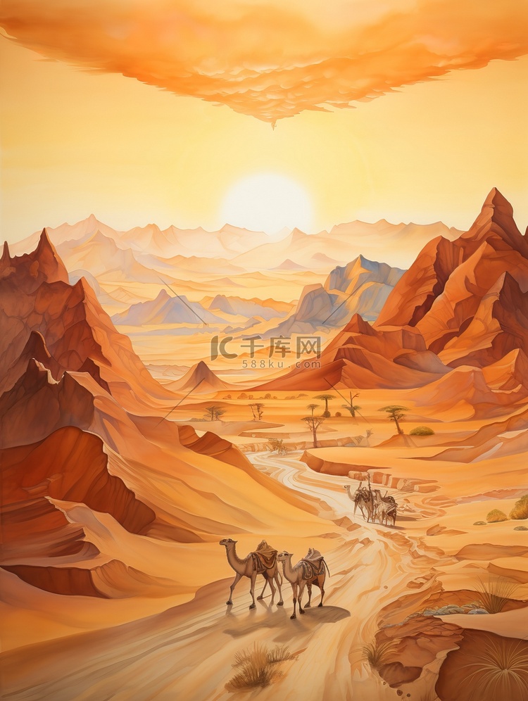 丝绸之路山脉行走的骆驼12