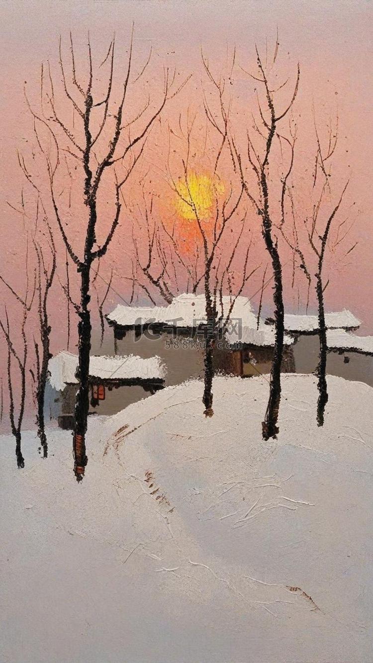 肌理磨砂质感夕阳里的冬景雪景4