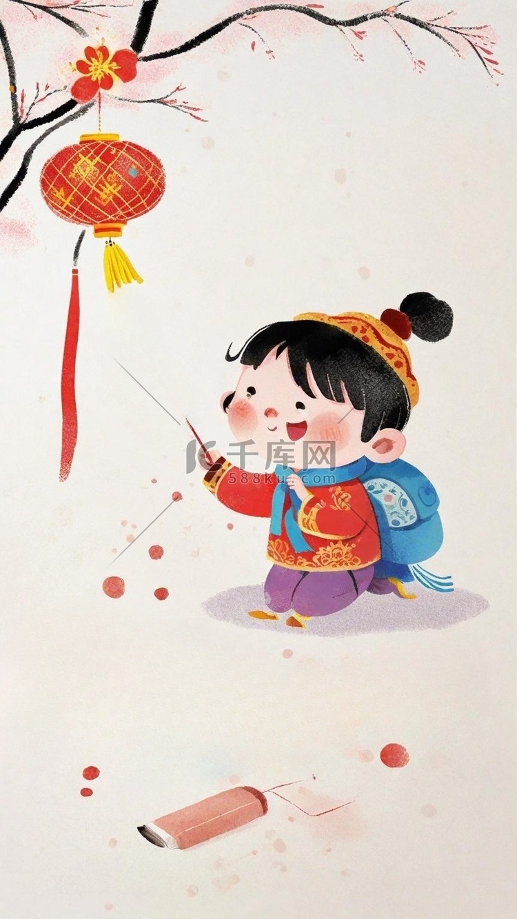 中国风传统新年喜庆孩子插画