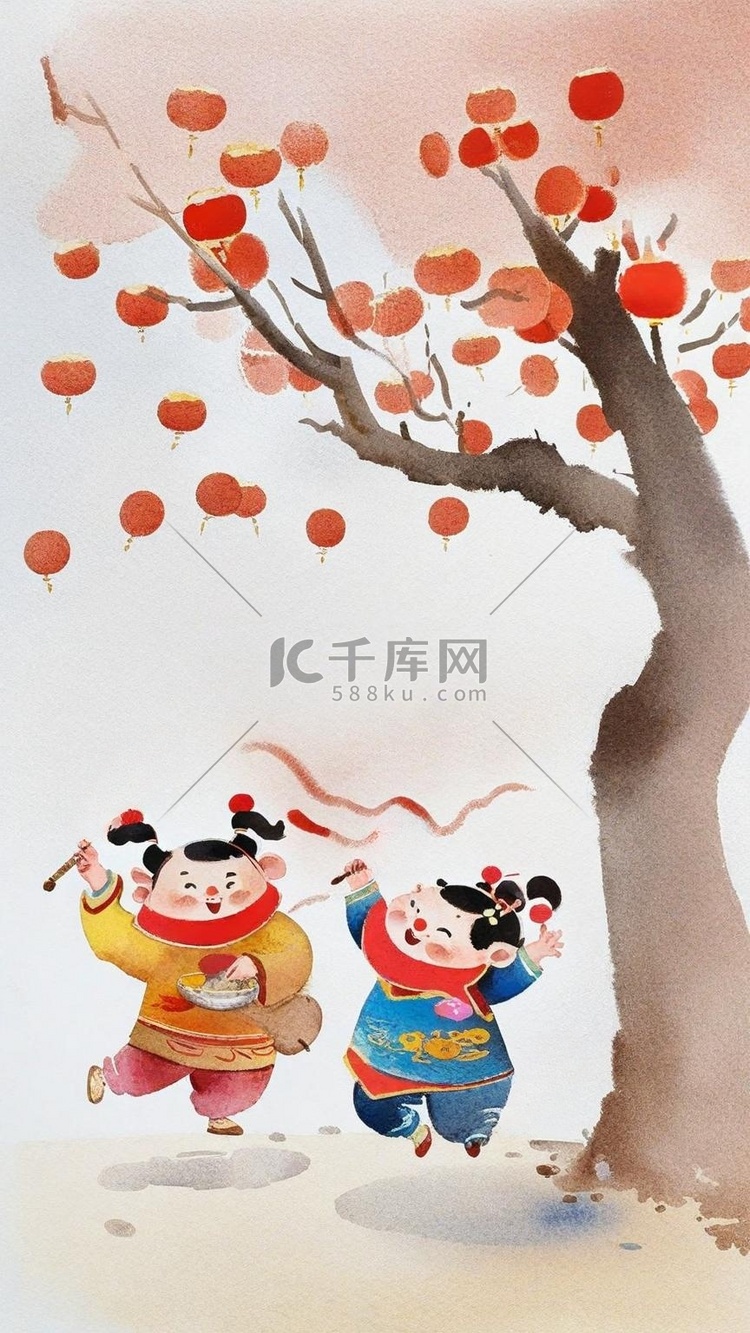 中国风传统新年喜庆孩子插画
