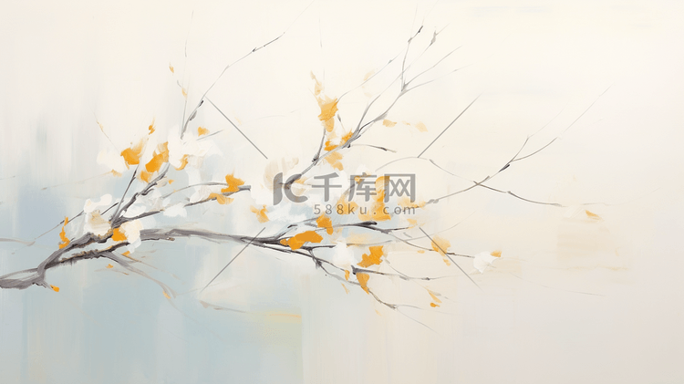 中国风古风油画质感树枝插画11