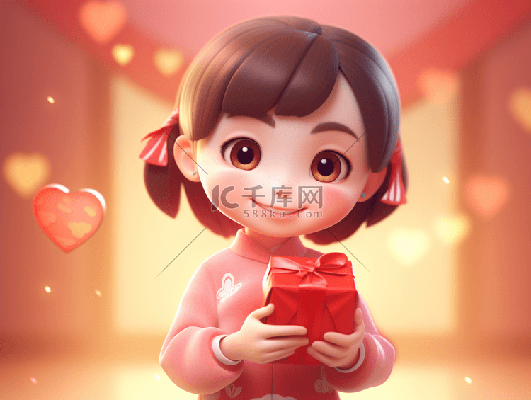 春节可爱的小女孩拿着红包