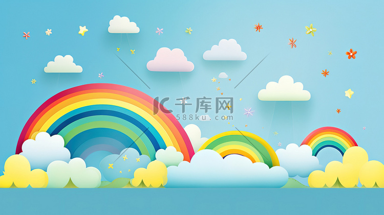 卡通彩虹和云浪漫梦幻粉红色5
