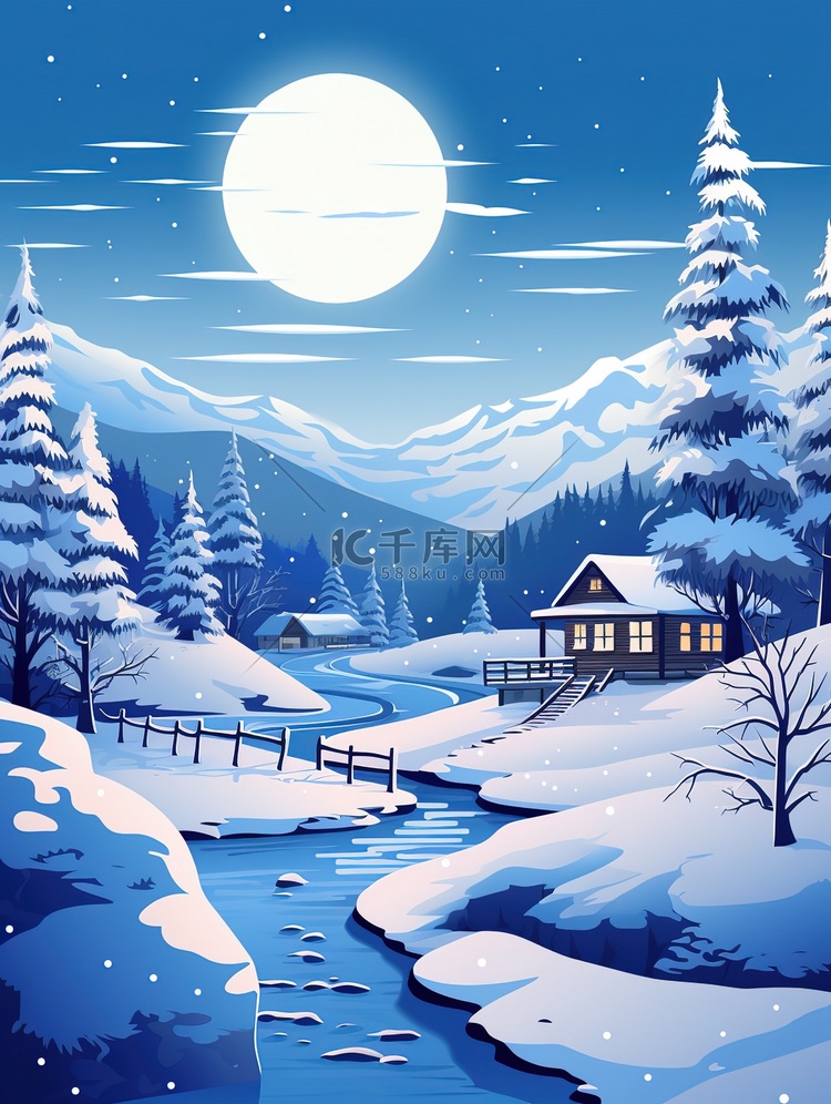 冬季仙境雪景森林7插画插画设计