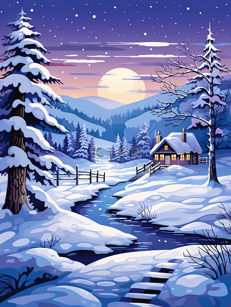 冬季仙境雪景森林10插画矢量插画