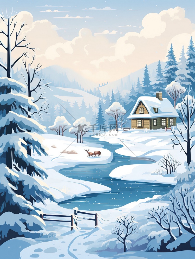 冬季仙境雪景森林12插画插画图片