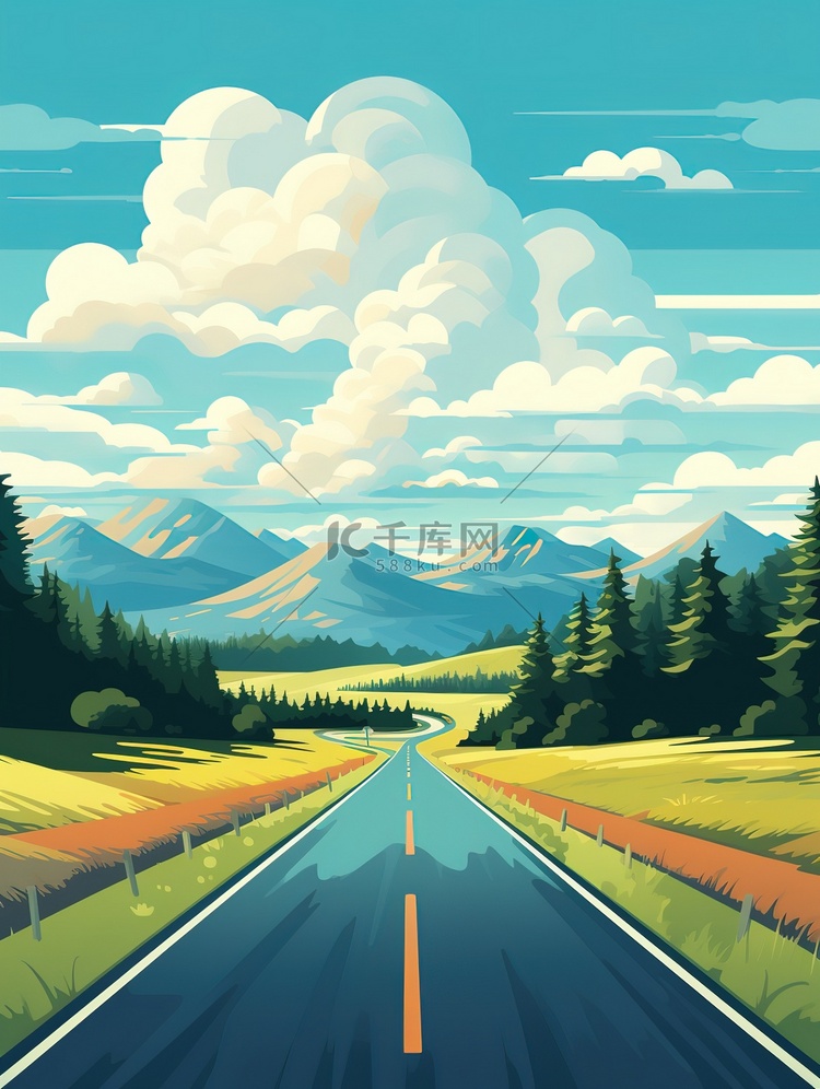 道路蜿蜒的山路美丽风景9设计插画图片-千库网