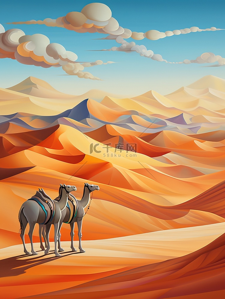 沙漠骆驼丝绸之路11插画插画素材