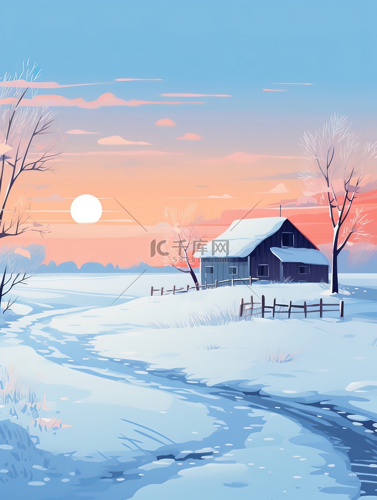 白雪皑皑被雪覆盖的树木18插画矢量插画