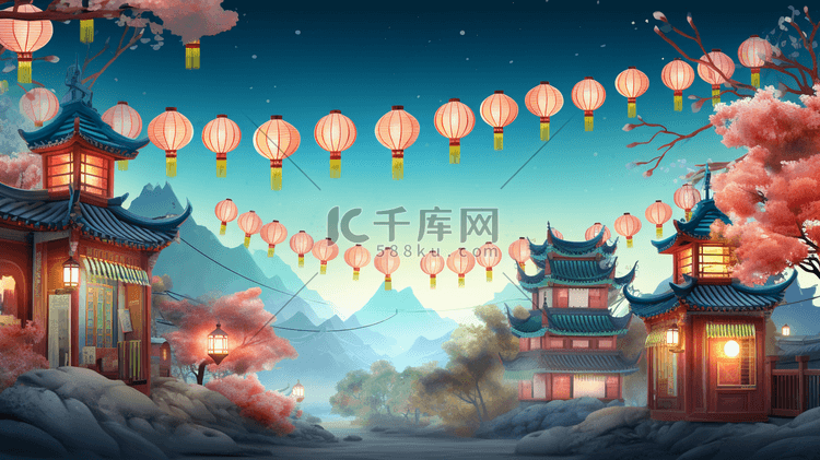 中国风春节灯笼装饰插画13素材