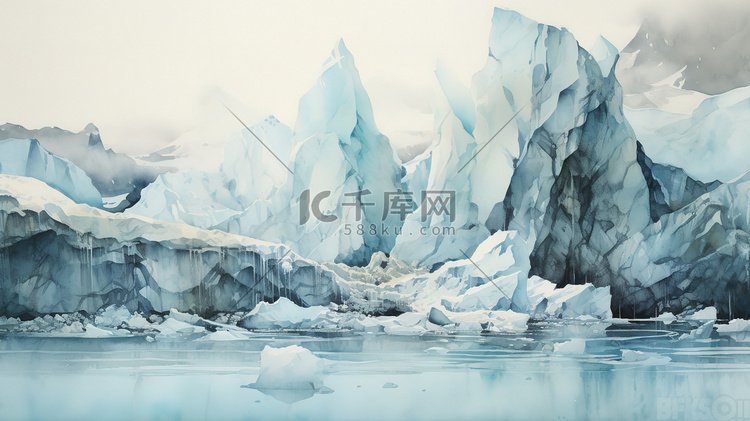 海洋冰川的水彩图像9矢量插画