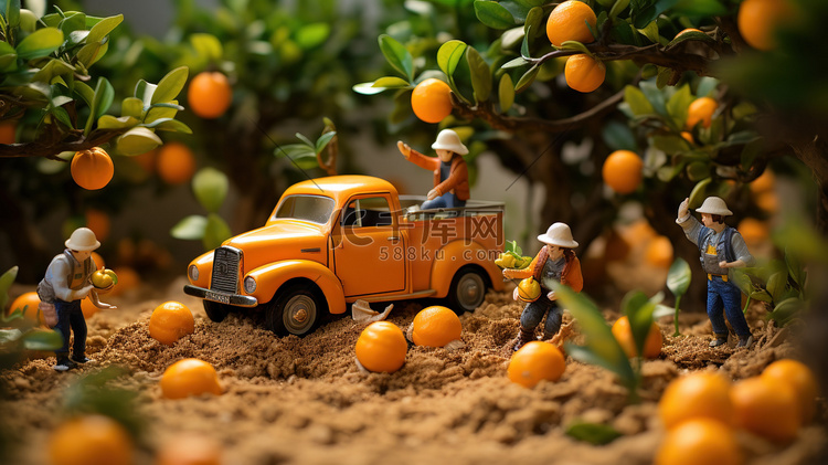 采摘橙子果园小人微距场景4插画图片