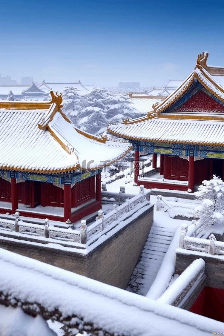 摄影图古代建筑冬天雪景素材