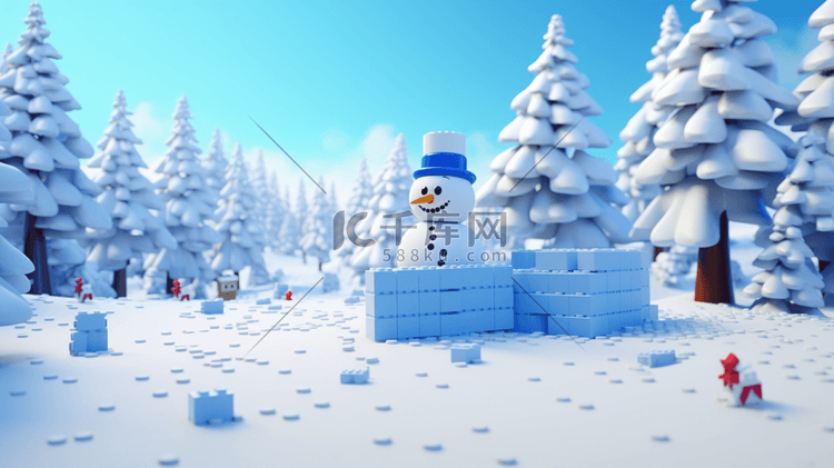 冬季创意雪人雪景插画4
