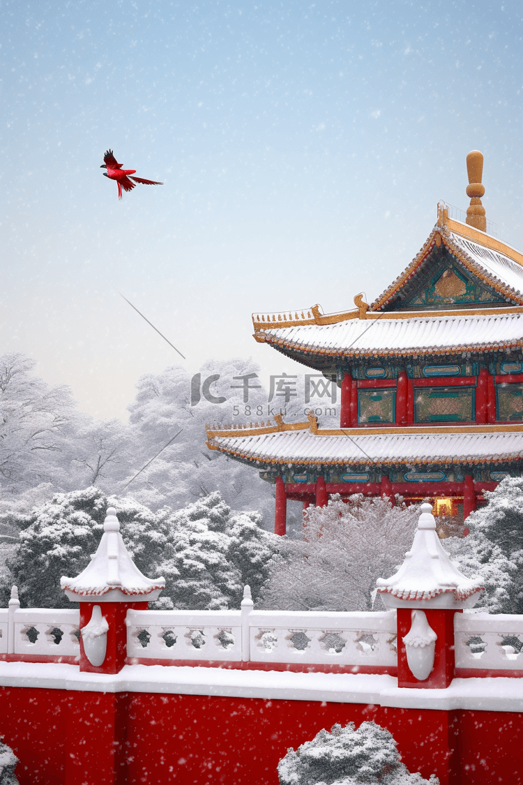 摄影图冬天写实雪景故宫松树照片素材