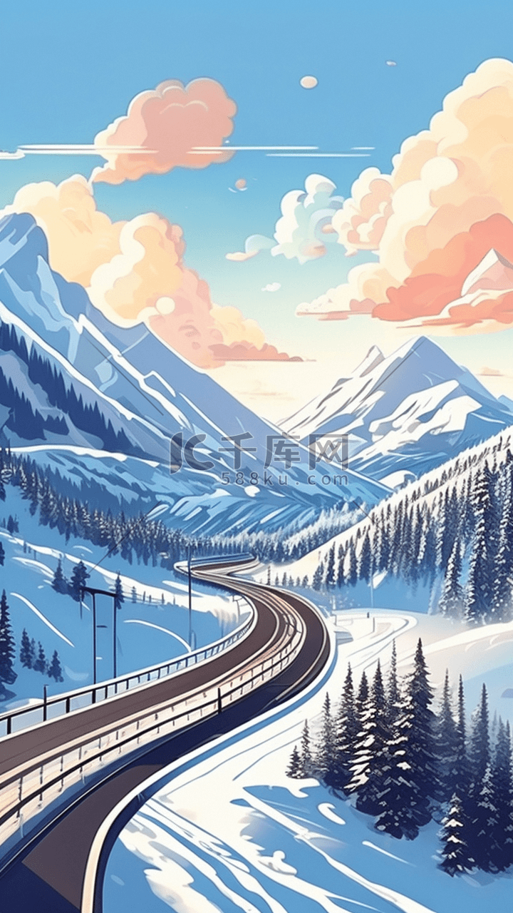 盘山公路自然风景山脉道路插画