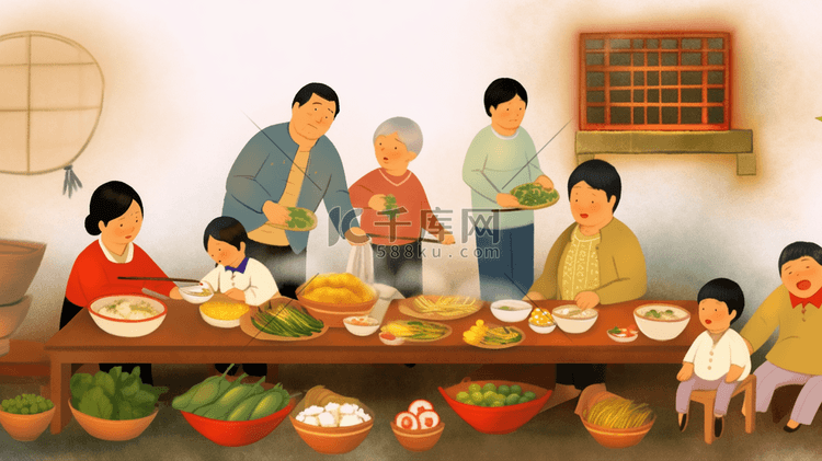新年家人团聚做美食插画7