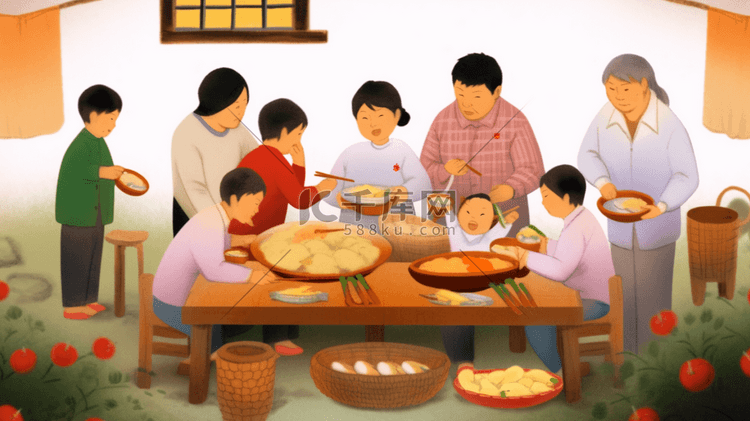 新年家人团聚做美食插画8