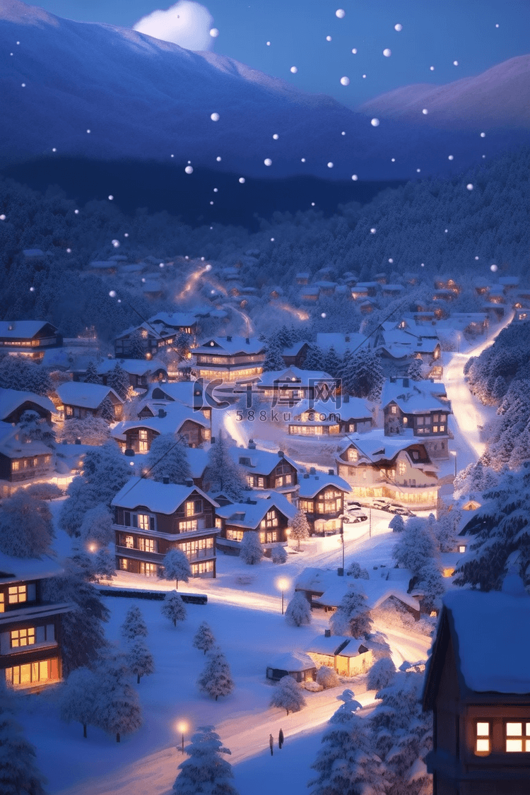 雪景插画冬天手绘海报