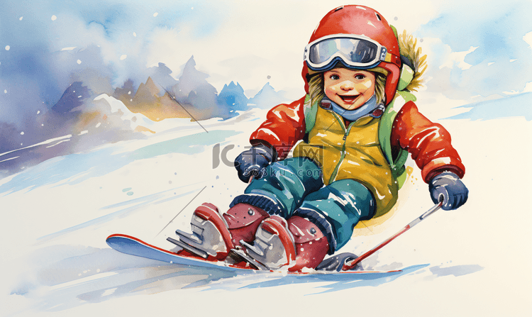 小女孩在滑雪场滑雪