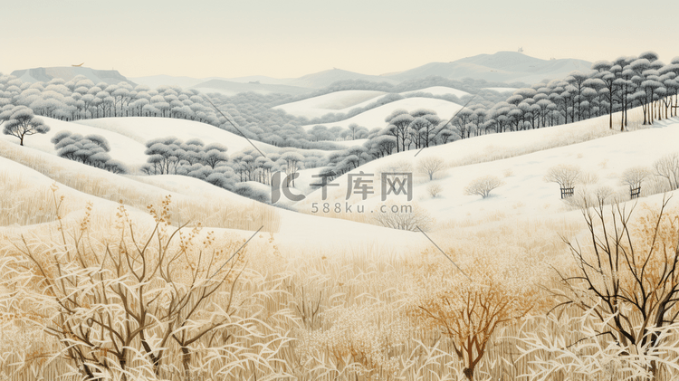 山野田间雪景插画42