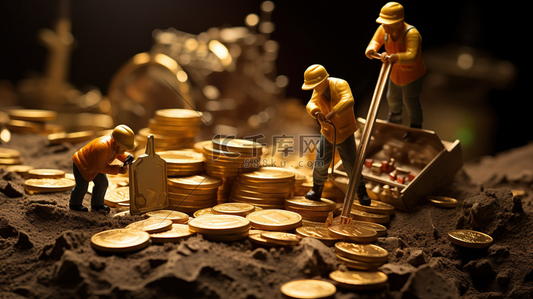 微型金币矿挖掘硬币原创插画