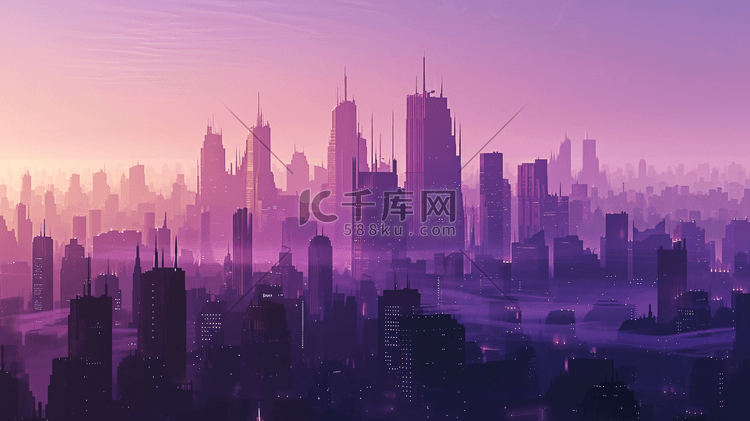 紫色城市建筑风景简约插画13