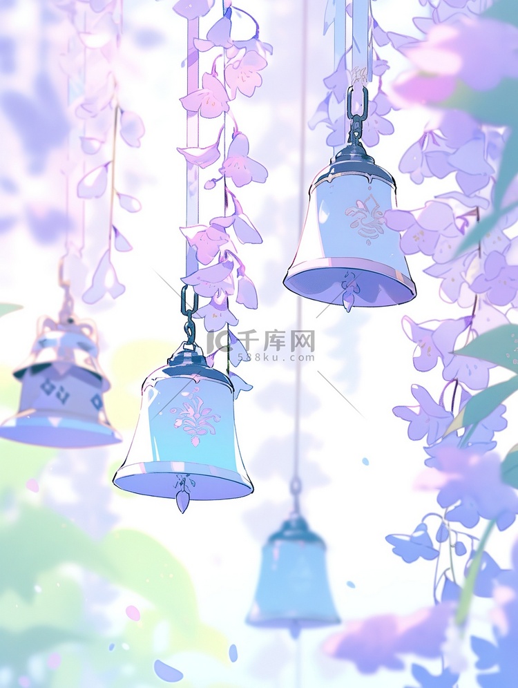 小铃铛和紫色的花朵插图