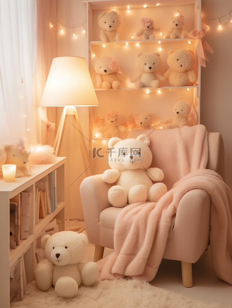 粉彩的儿童房间舒适温馨插画素材