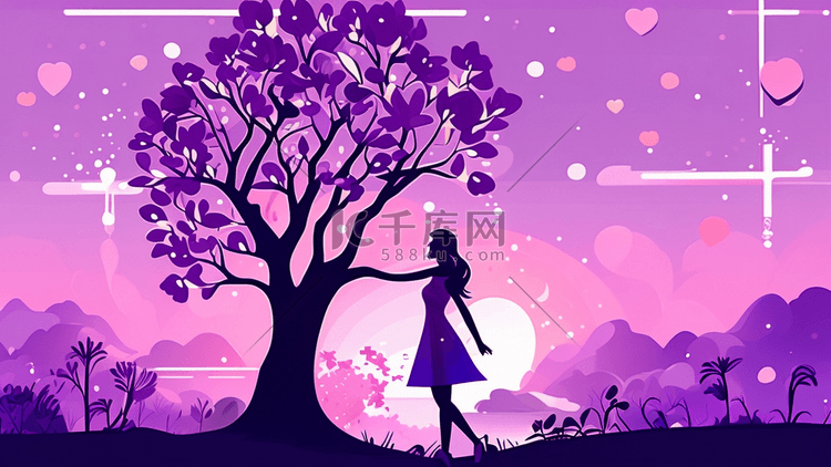 浪漫情人节紫色插画
