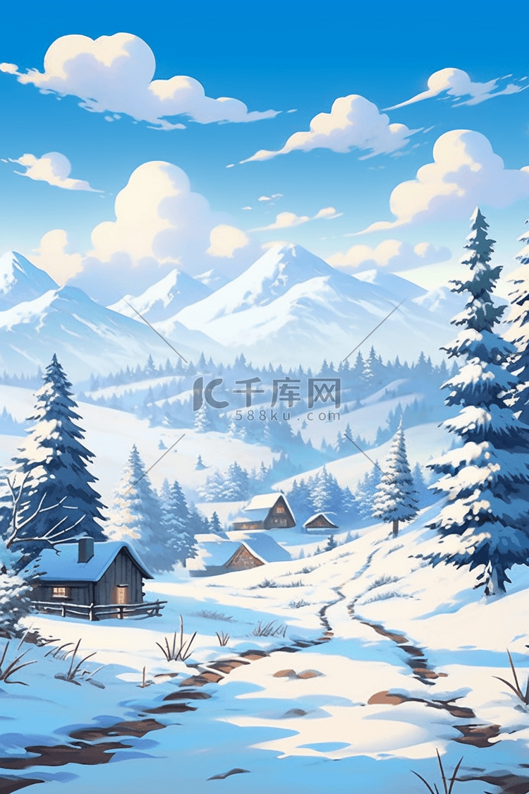 冬天唯美插画雪景海报