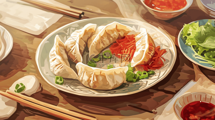 手绘中国美食蒸饺蒸包的插画8