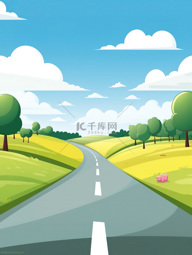 简约的道路公路卡通插画图片