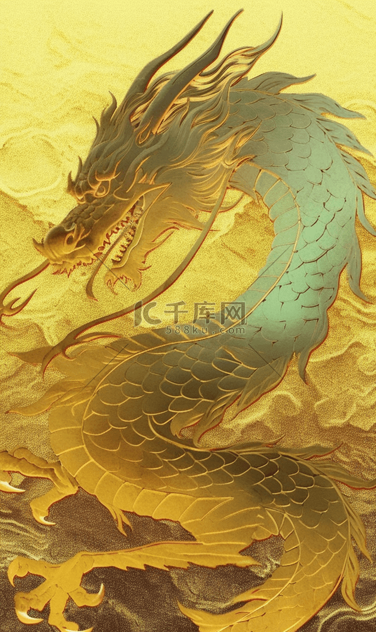 金箔龙纹龙年扁平插画