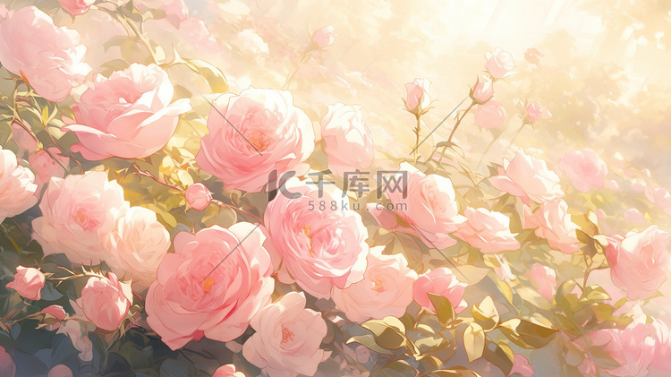 淡粉色的玫瑰花浪漫唯美矢量插画