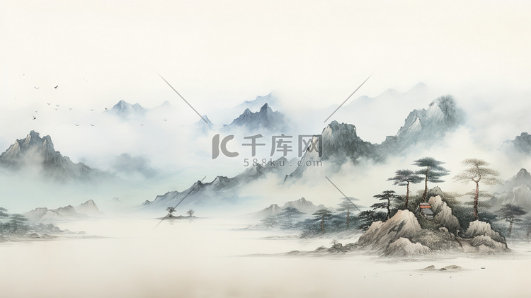 空灵优雅中国风山水画插画