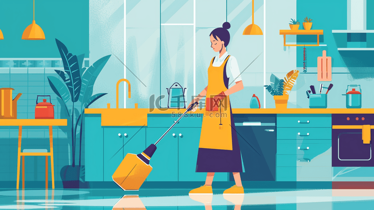 打扫厨房的人物插画12