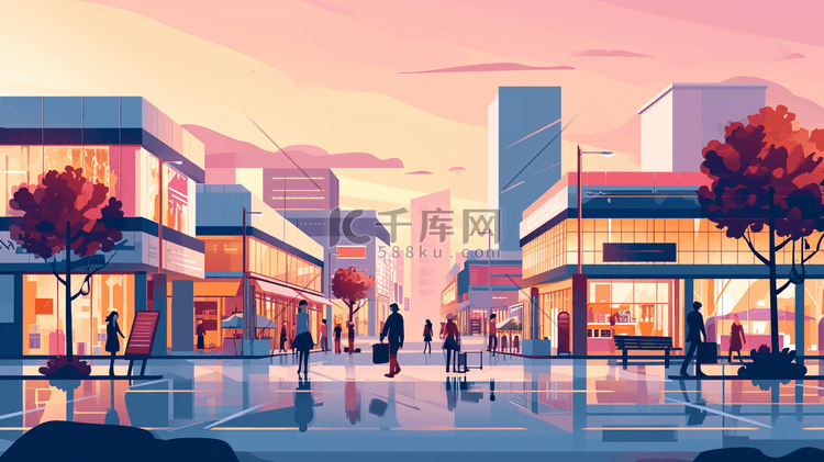 城市街道商铺插画7