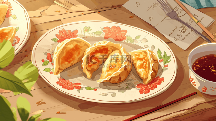 手绘中式蒸饺早餐美味插画5