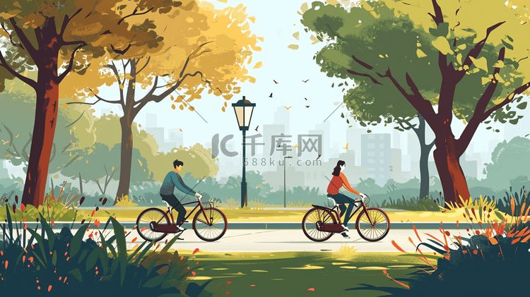 彩色手绘男孩女孩一起骑车的插画图10