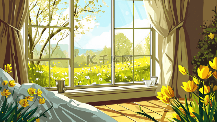 手绘扁平化窗台摆放花卉盆栽19插图