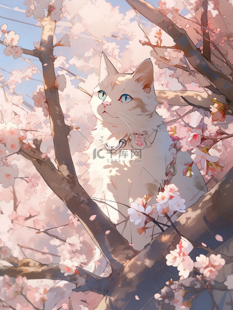 樱花树上的可爱小猫图片