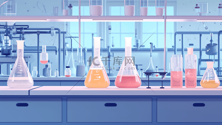 精密科学实验室各种各样的烧杯插画1