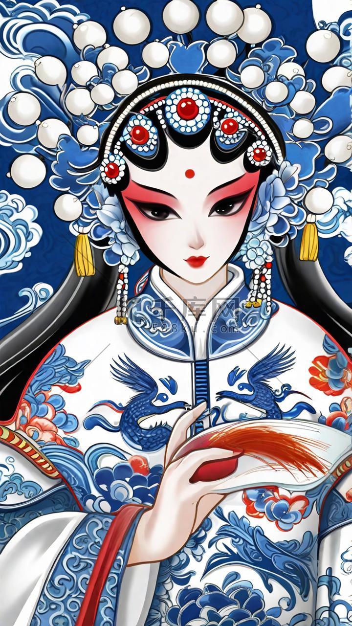 戏曲非遗京剧国粹角色花旦插画海报