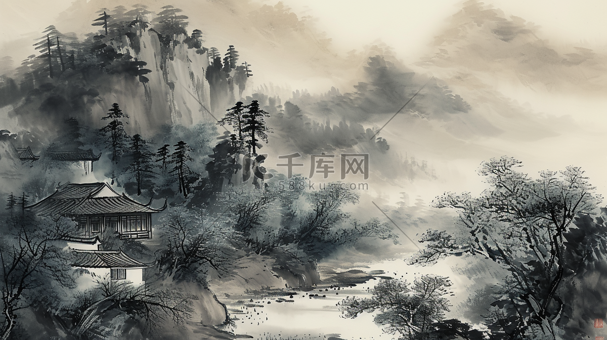 中国风水墨风景19插画图片_千库网(插画id:286042)