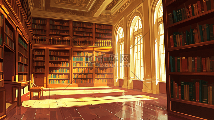 欧式建筑学校图书室书架文化底蕴的插画3