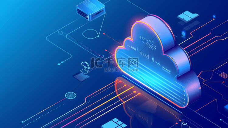 蓝色科技云服务云数据云端插画2